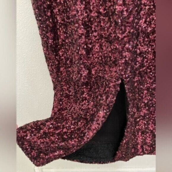 Dress The Population Elegant Sequin Midi Dress Burgundy Party Holiday Feminine - Picture 9 of 9